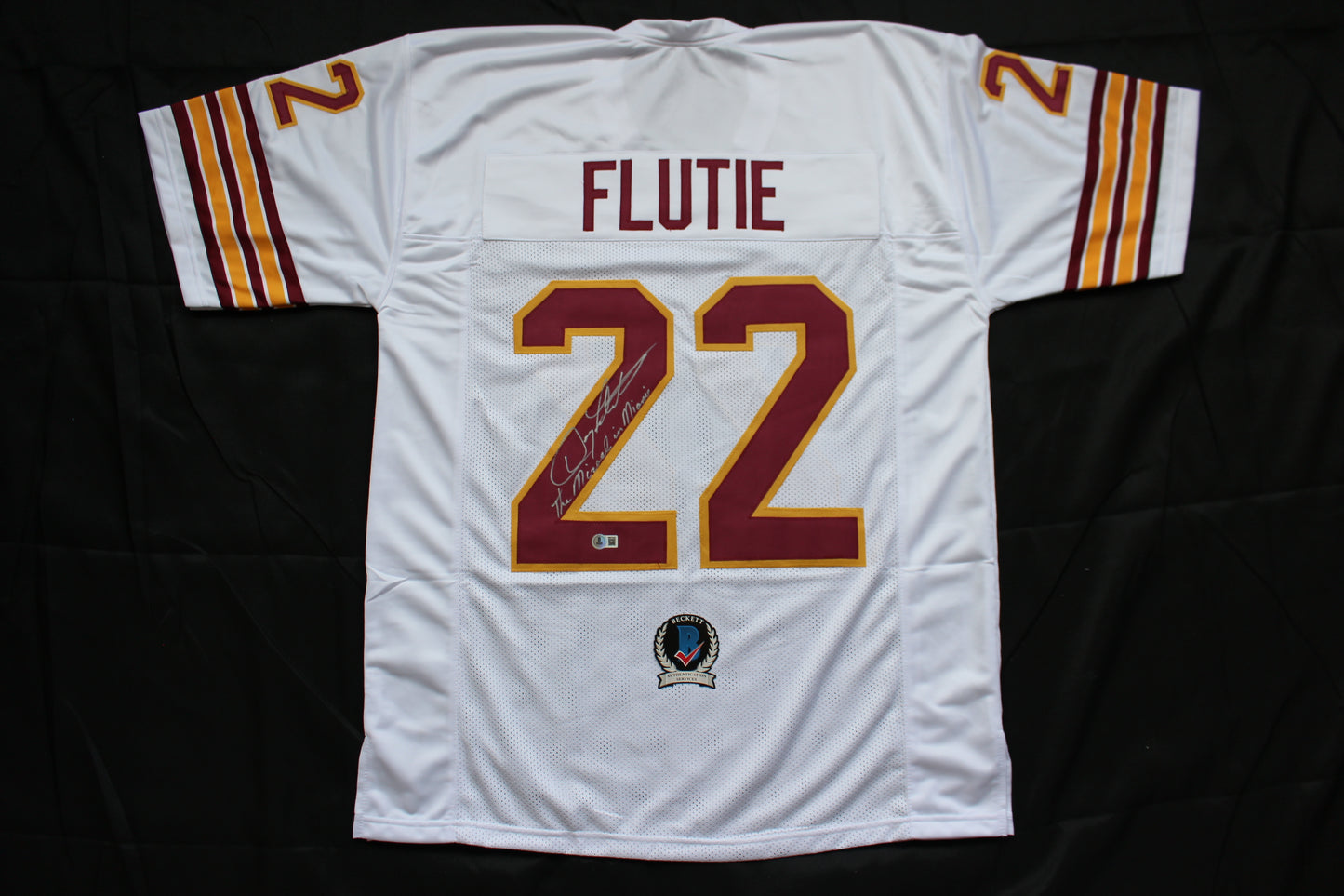 DOUG FLUTIE BOSTON COLLEGE EAGLES SIGNED FOOTBALL JERSEY w/"Miracle in Miami" Bills BAS COA