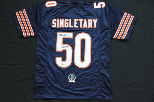 MIKE SINGLETARY CHICAGO BEARS SIGNED DARK NAVY JERSEY w/HOF 98 Baylor Bears BAS