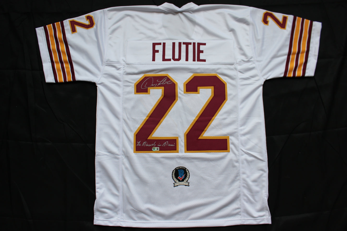 DOUG FLUTIE BOSTON COLLEGE EAGLES SIGNED FOOTBALL JERSEY w/"Miracle in Miami" Patriots BAS COA