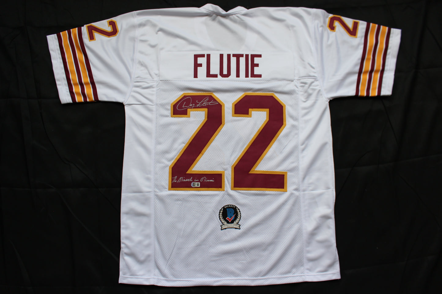 DOUG FLUTIE BOSTON COLLEGE EAGLES SIGNED FOOTBALL JERSEY w/"Miracle in Miami" Patriots BAS COA