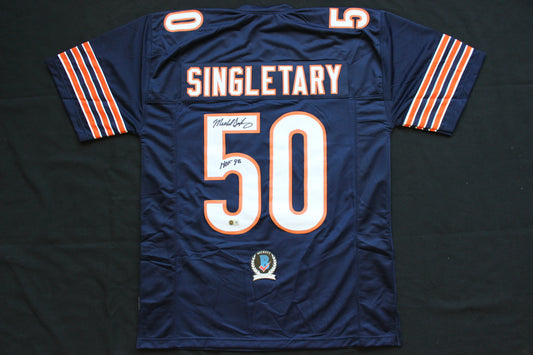 MIKE SINGLETARY CHICAGO BEARS SIGNED DARK NAVY JERSEY w/HOF 98 Baylor Bears BAS