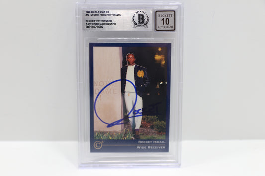 RAGHIB ROCKET ISMAIL SIGNED BGS BAS Slab 1992-93 Classic C3 #19 Notre Dame AUTO 10