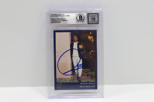 RAGHIB ROCKET ISMAIL SIGNED BGS BAS Slab 1992-93 Classic C3 #19 Notre Dame AUTO 10