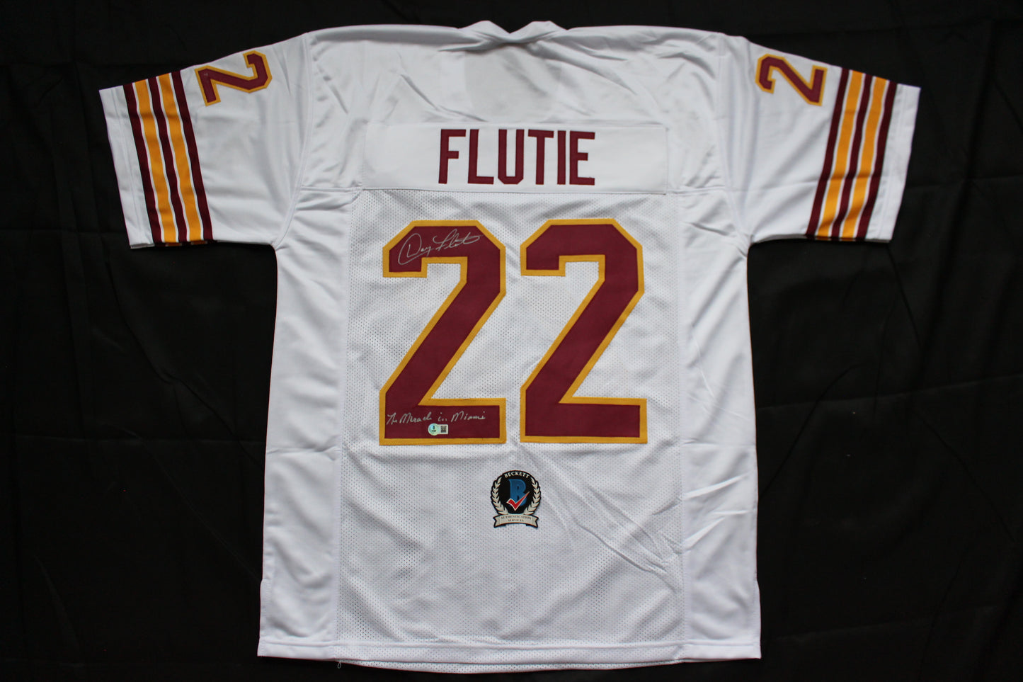 DOUG FLUTIE BOSTON COLLEGE EAGLES SIGNED FOOTBALL JERSEY w/"Miracle in Miami" Patriots BAS COA