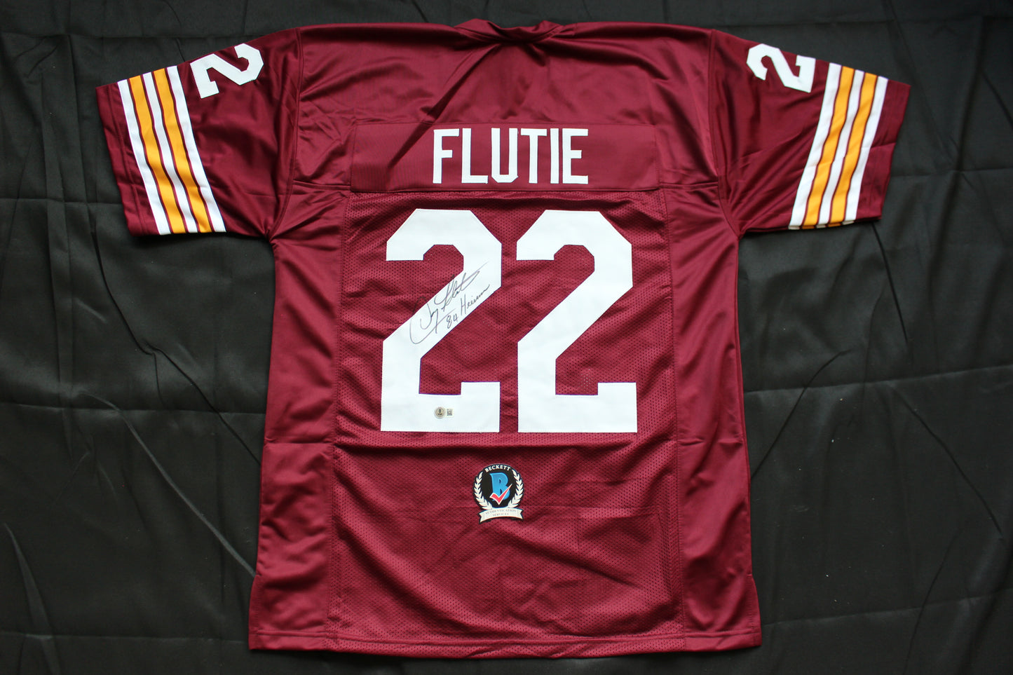 DOUG FLUTIE BOSTON COLLEGE EAGLES SIGNED ROAD FOOTBALL JERSEY w/84Heisman BAS COA