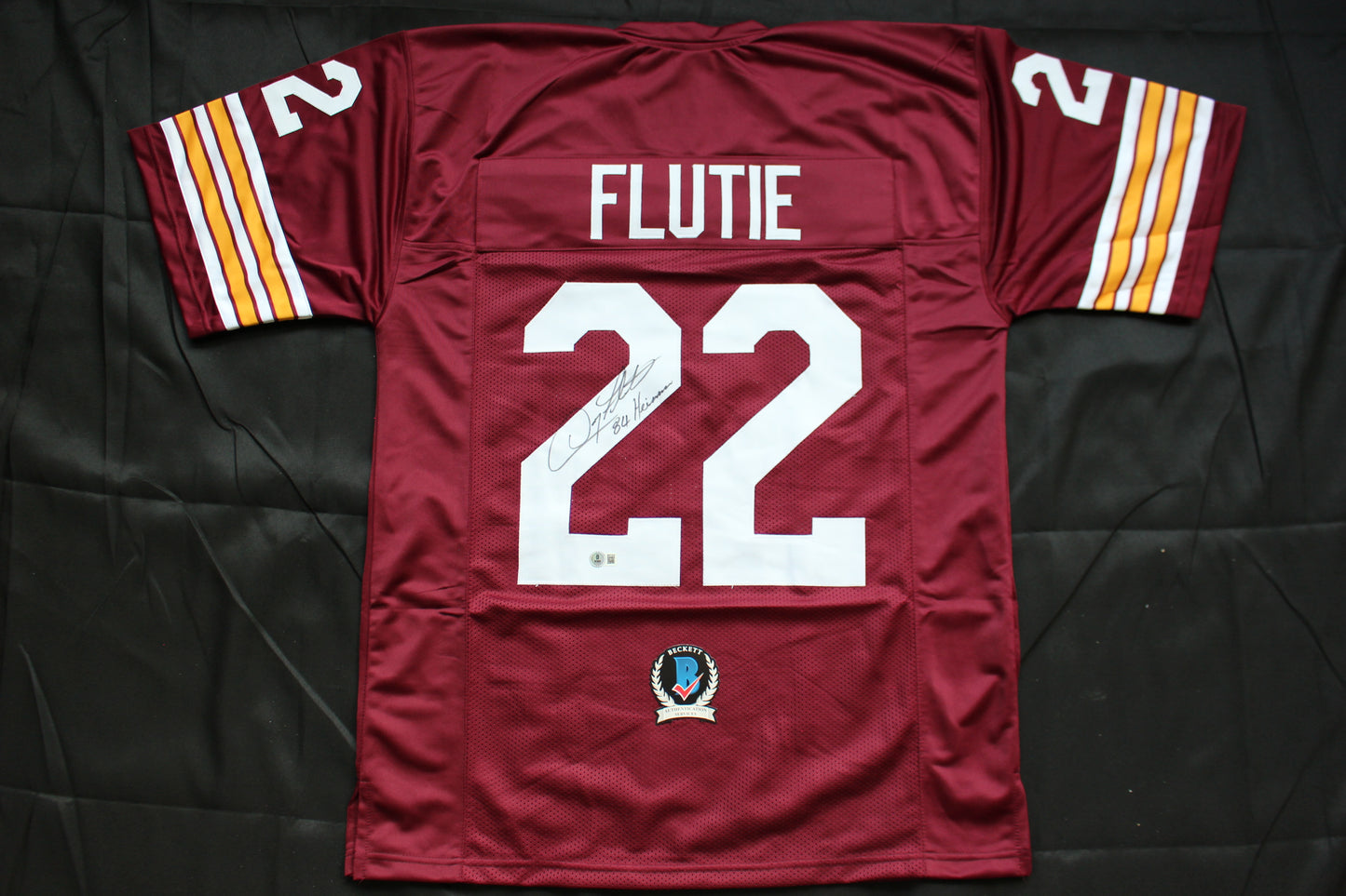 DOUG FLUTIE BOSTON COLLEGE EAGLES SIGNED ROAD FOOTBALL JERSEY w/84Heisman BAS COA