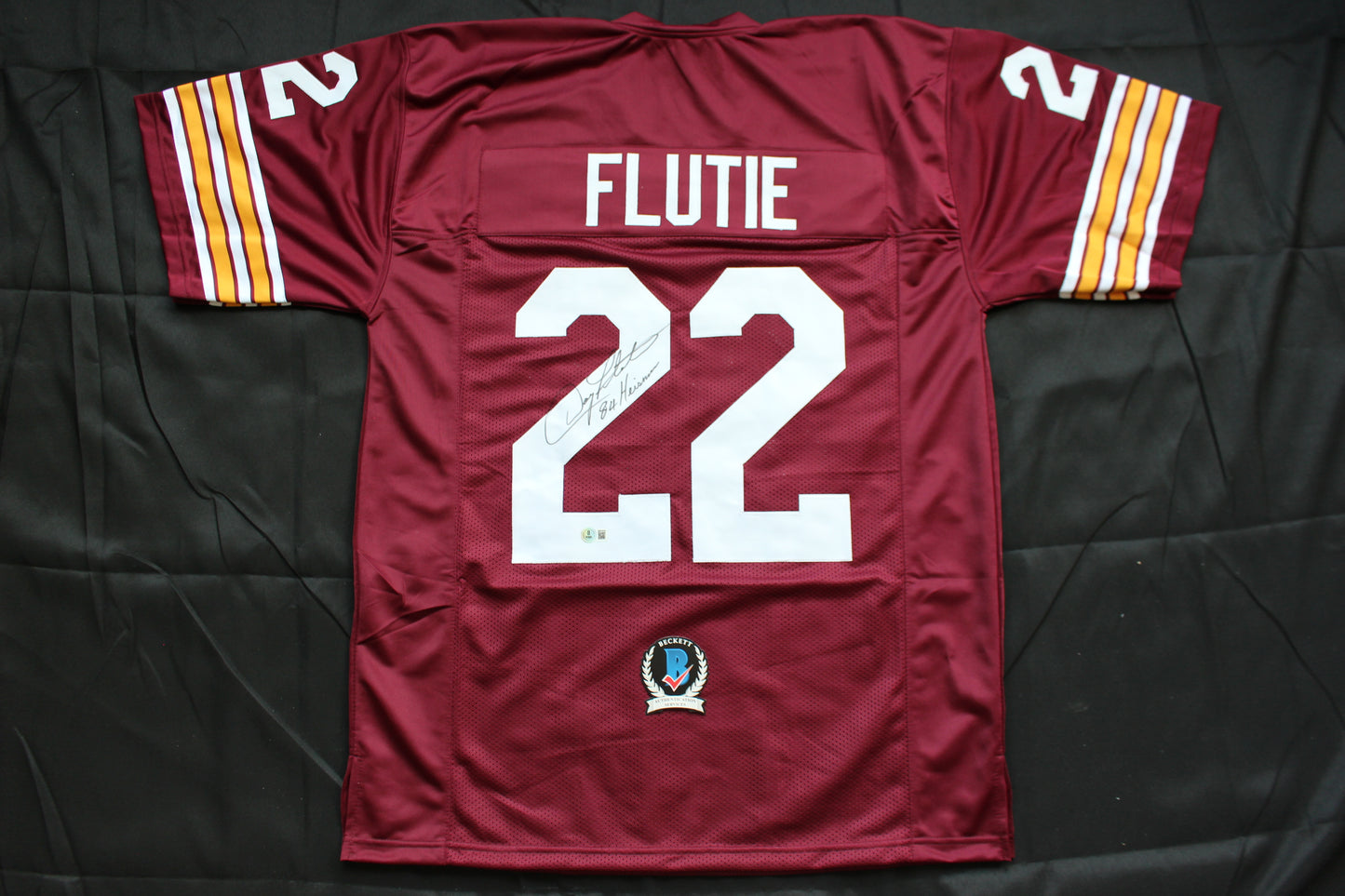 DOUG FLUTIE BOSTON COLLEGE EAGLES SIGNED ROAD FOOTBALL JERSEY w/84Heisman BAS COA