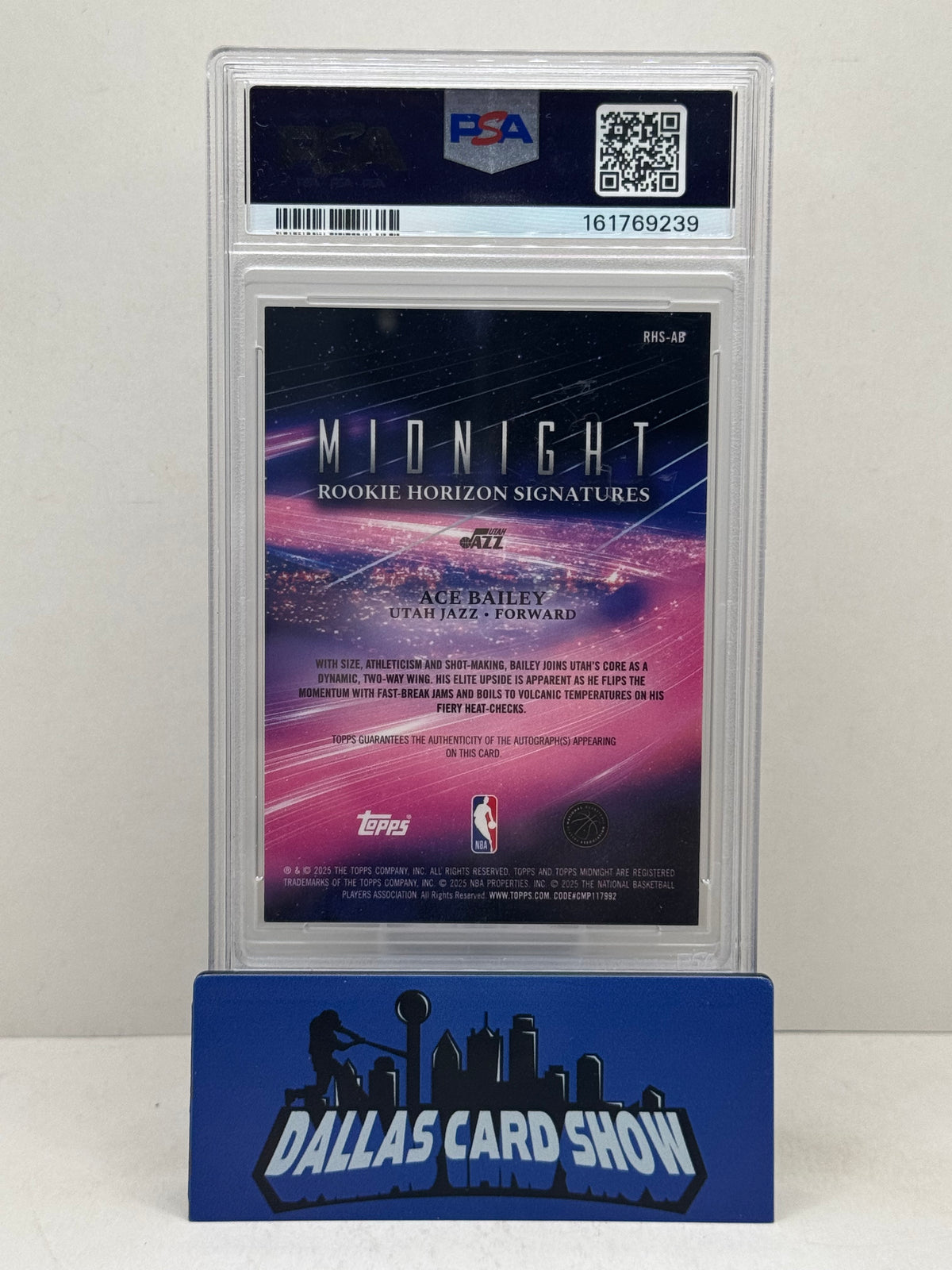 2025 Topps Midnight #RHS-AB Ace Bailey Rookie Horizon Signatures PSA 9