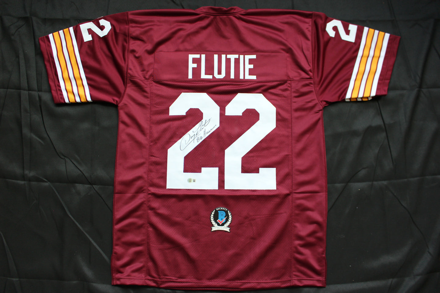 DOUG FLUTIE BOSTON COLLEGE EAGLES SIGNED ROAD FOOTBALL JERSEY w/84Heisman BAS COA
