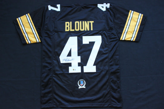MEL BLOUNT PITTSBURGH STEELERS SIGNED BLACK JERSEY BAS COA
