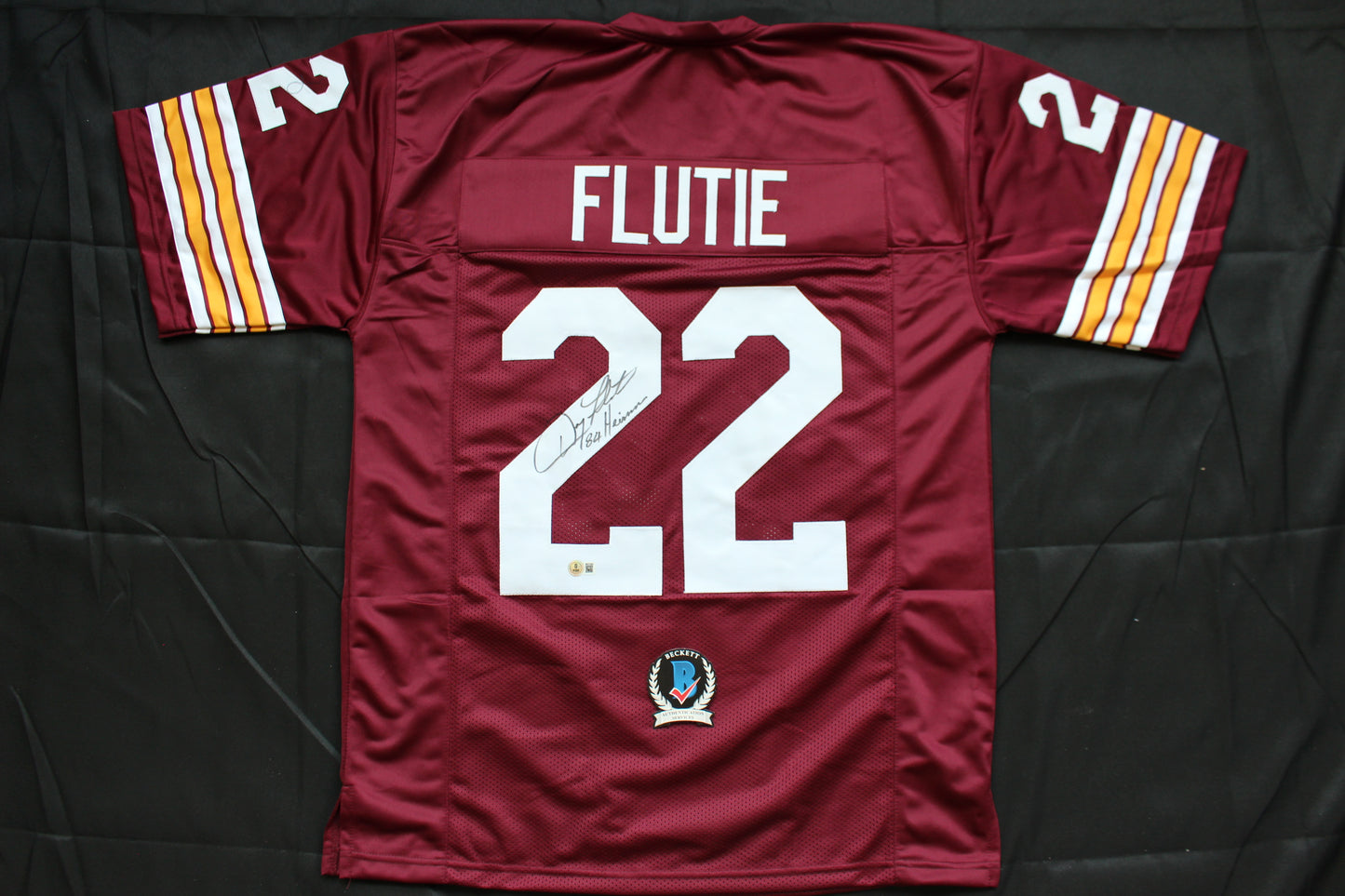 DOUG FLUTIE BOSTON COLLEGE EAGLES SIGNED ROAD FOOTBALL JERSEY w/84Heisman BAS COA