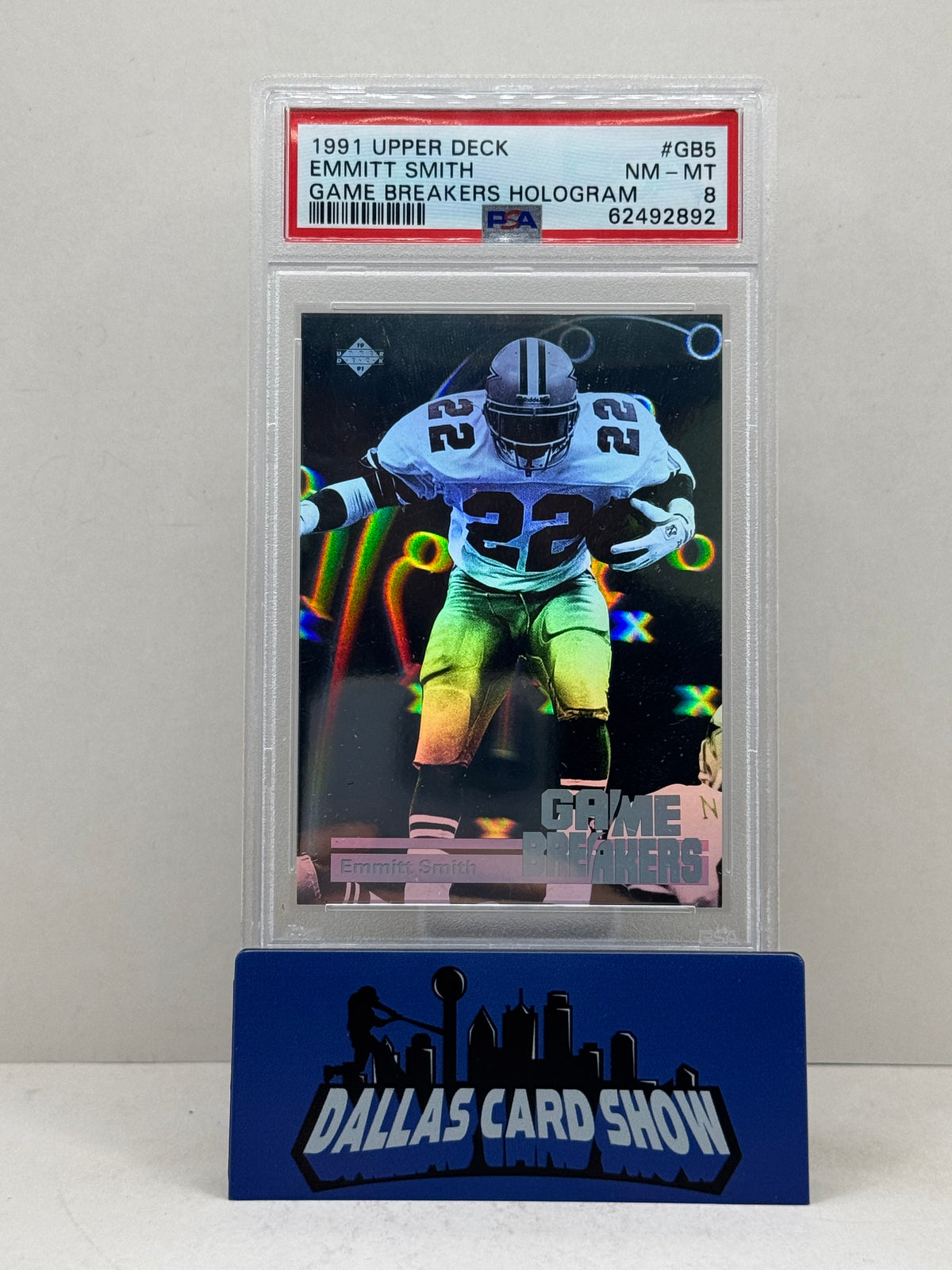 1991 Upper Deck #GB5 Emmitt Smith Game Breakers Hologram PSA 8