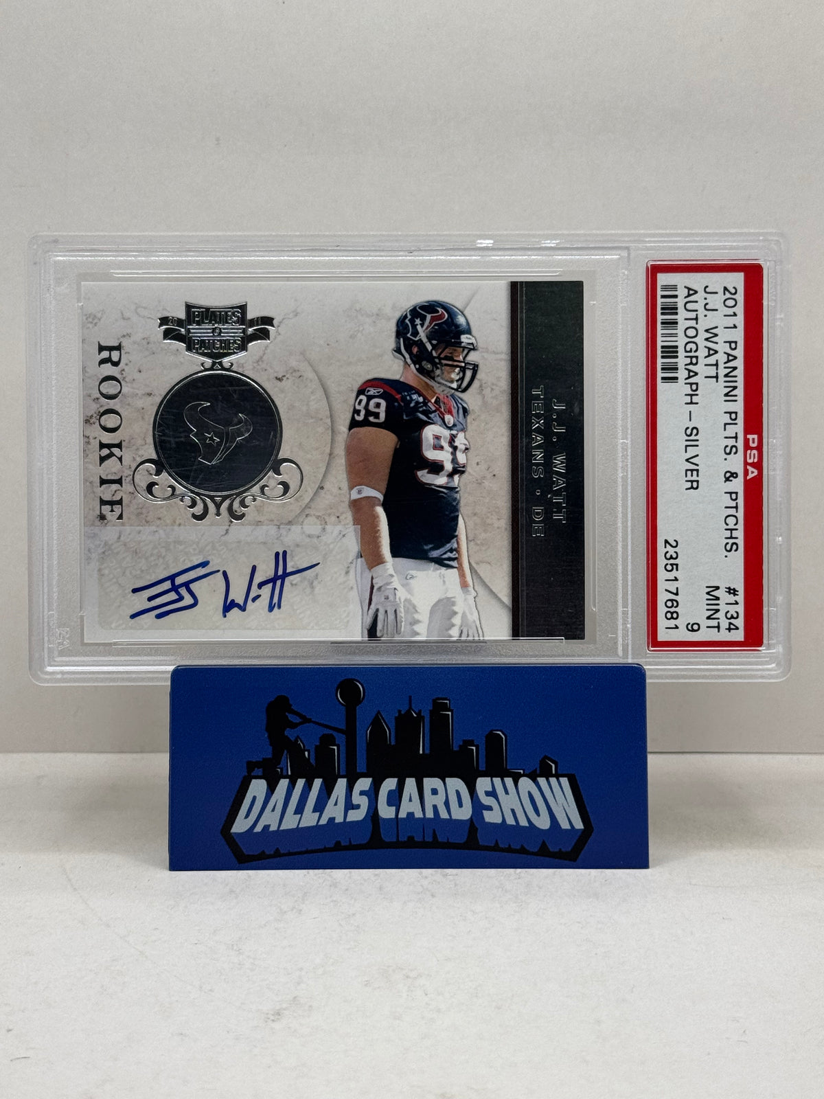 2001 Panini Plates and Patches #134 JJ Watt Autograph Silver Rookie /55 PSA 9