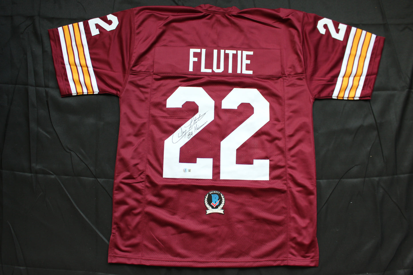 DOUG FLUTIE BOSTON COLLEGE EAGLES SIGNED ROAD FOOTBALL JERSEY w/84Heisman BAS COA