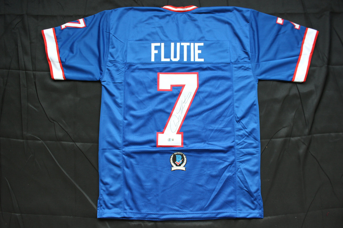 DOUG FLUTIE BUFFALO BILLS SIGNED FOOTBALL JERSEY BC Eagles Patriots BAS COA