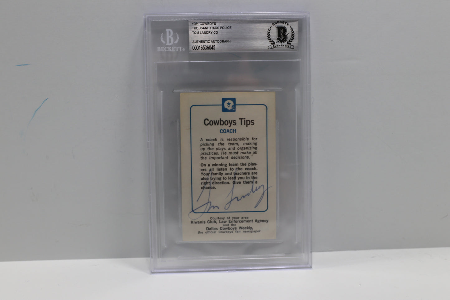 1981 Cowboys Thousands Oaks Police Tom Landry BGS Authentic