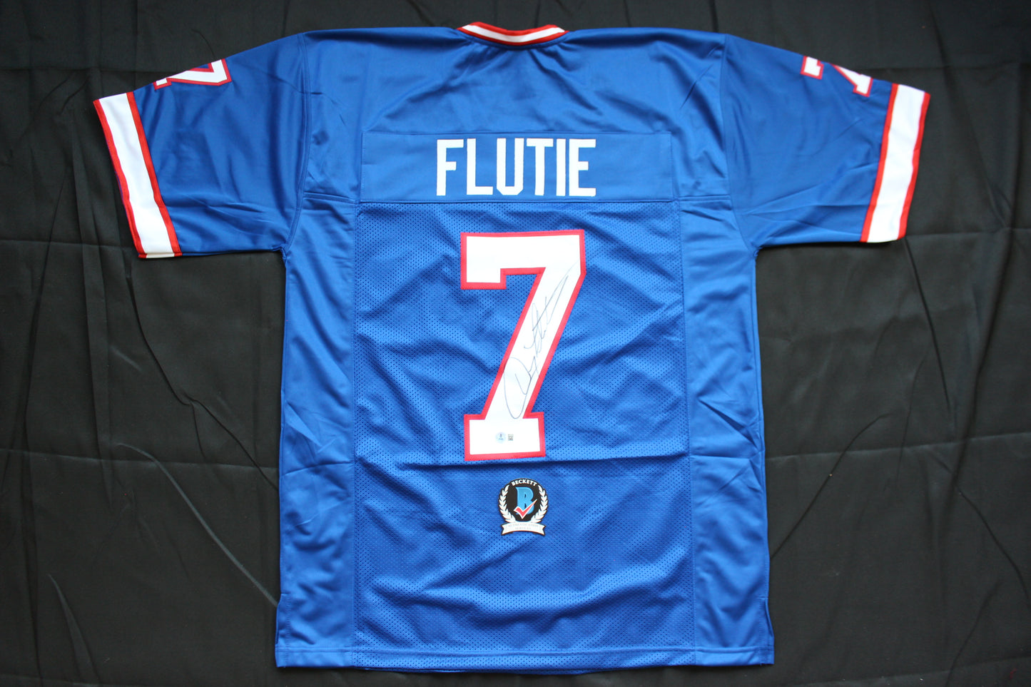 DOUG FLUTIE BUFFALO BILLS SIGNED FOOTBALL JERSEY BC Eagles Patriots BAS COA