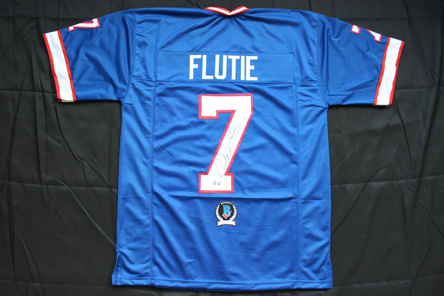 DOUG FLUTIE BUFFALO BILLS SIGNED FOOTBALL JERSEY BC Eagles Patriots BAS COA