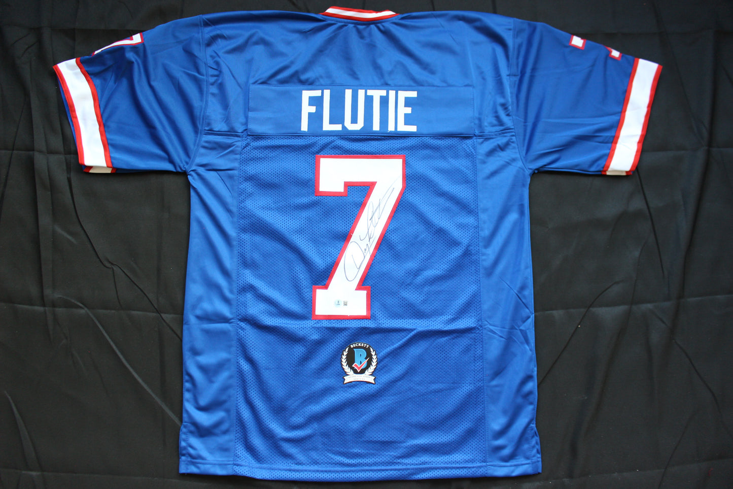 DOUG FLUTIE BUFFALO BILLS SIGNED FOOTBALL JERSEY BC Eagles Patriots BAS COA