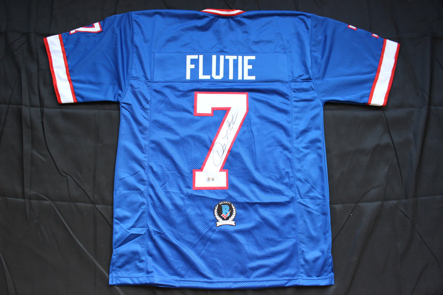 DOUG FLUTIE BUFFALO BILLS SIGNED FOOTBALL JERSEY BC Eagles Patriots BAS COA