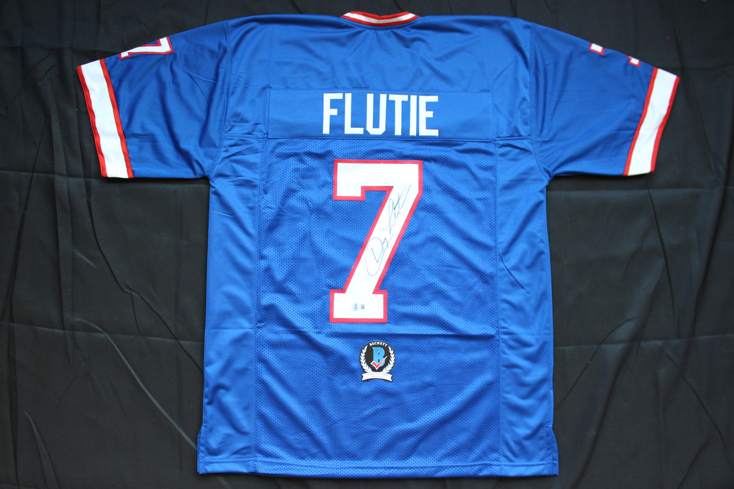 DOUG FLUTIE BUFFALO BILLS SIGNED FOOTBALL JERSEY BC Eagles Patriots BAS COA