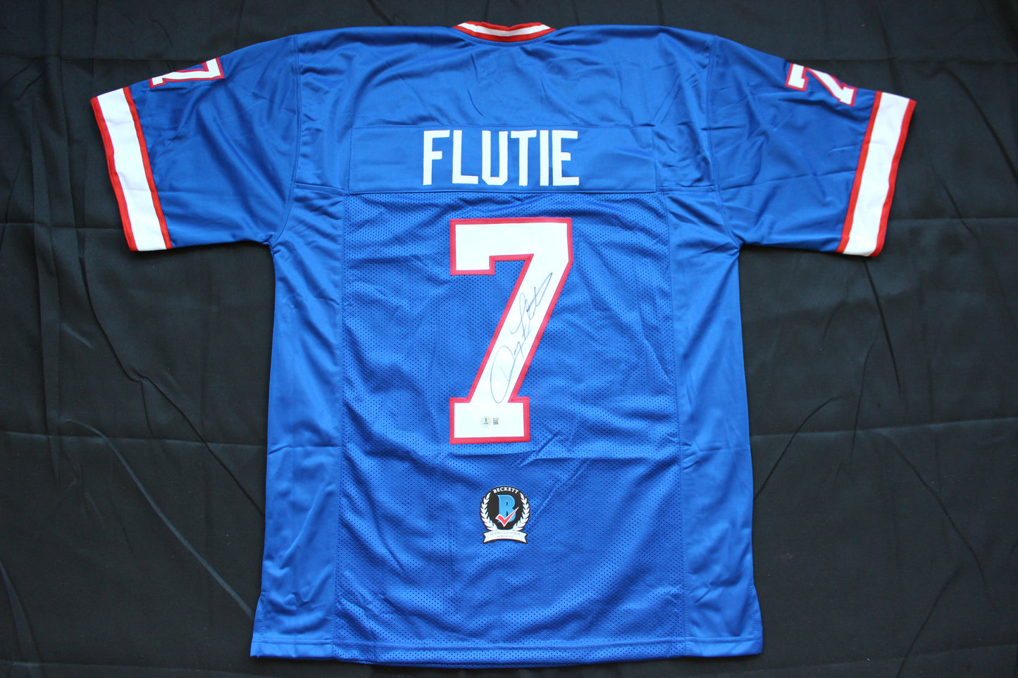 DOUG FLUTIE BUFFALO BILLS SIGNED FOOTBALL JERSEY BC Eagles Patriots BAS COA