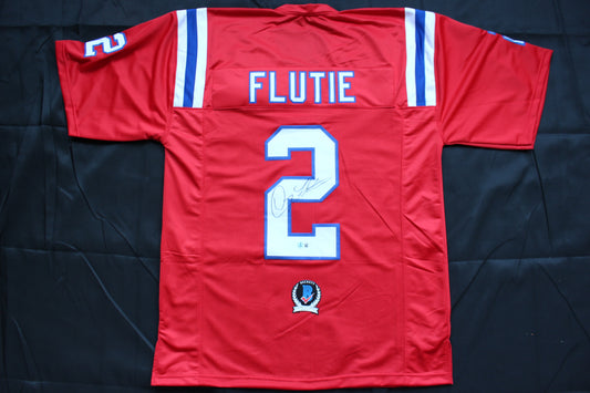 DOUG FLUTIE NEW ENGLAND PATRIOTS SIGNED FOOTBALL JERSEY Boston College Bills BAS COA