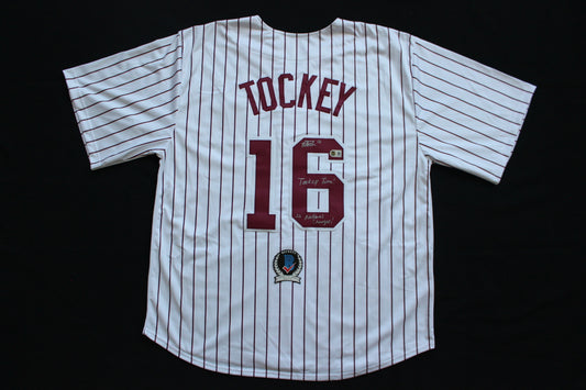 DAYTON TOCKEY OKLAHOMA OU SOONERS SIGNED Home BASEBALL JERSEY w/2INSCs BAS