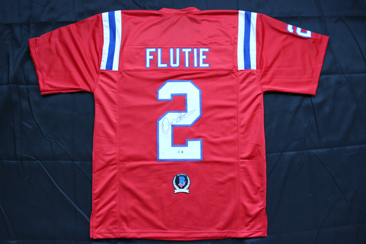 DOUG FLUTIE NEW ENGLAND PATRIOTS SIGNED FOOTBALL JERSEY Boston College Bills BAS COA