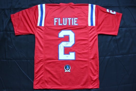 DOUG FLUTIE NEW ENGLAND PATRIOTS SIGNED FOOTBALL JERSEY Boston College Bills BAS COA