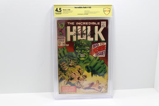 Incredible Hulk 102 signed by Lou Ferrigno CBCS 4.5