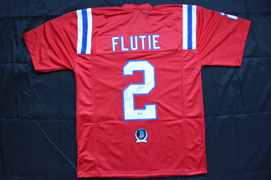 DOUG FLUTIE NEW ENGLAND PATRIOTS SIGNED FOOTBALL JERSEY Boston College Bills BAS COA