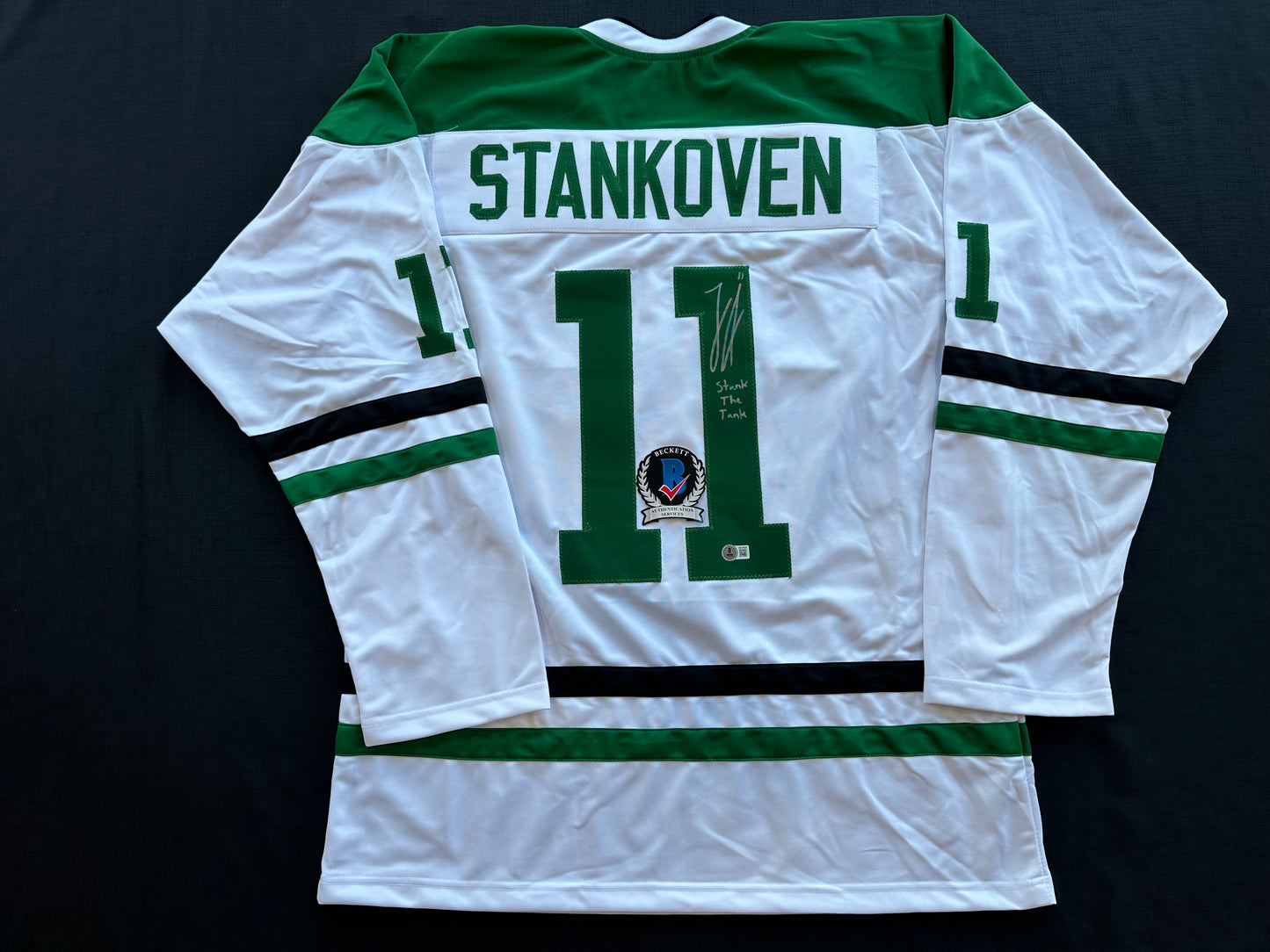 LOGAN STANKOVEN DALLAS STARS SIGNED HOCKEY Home JERSEY w/StanktheTank BAS