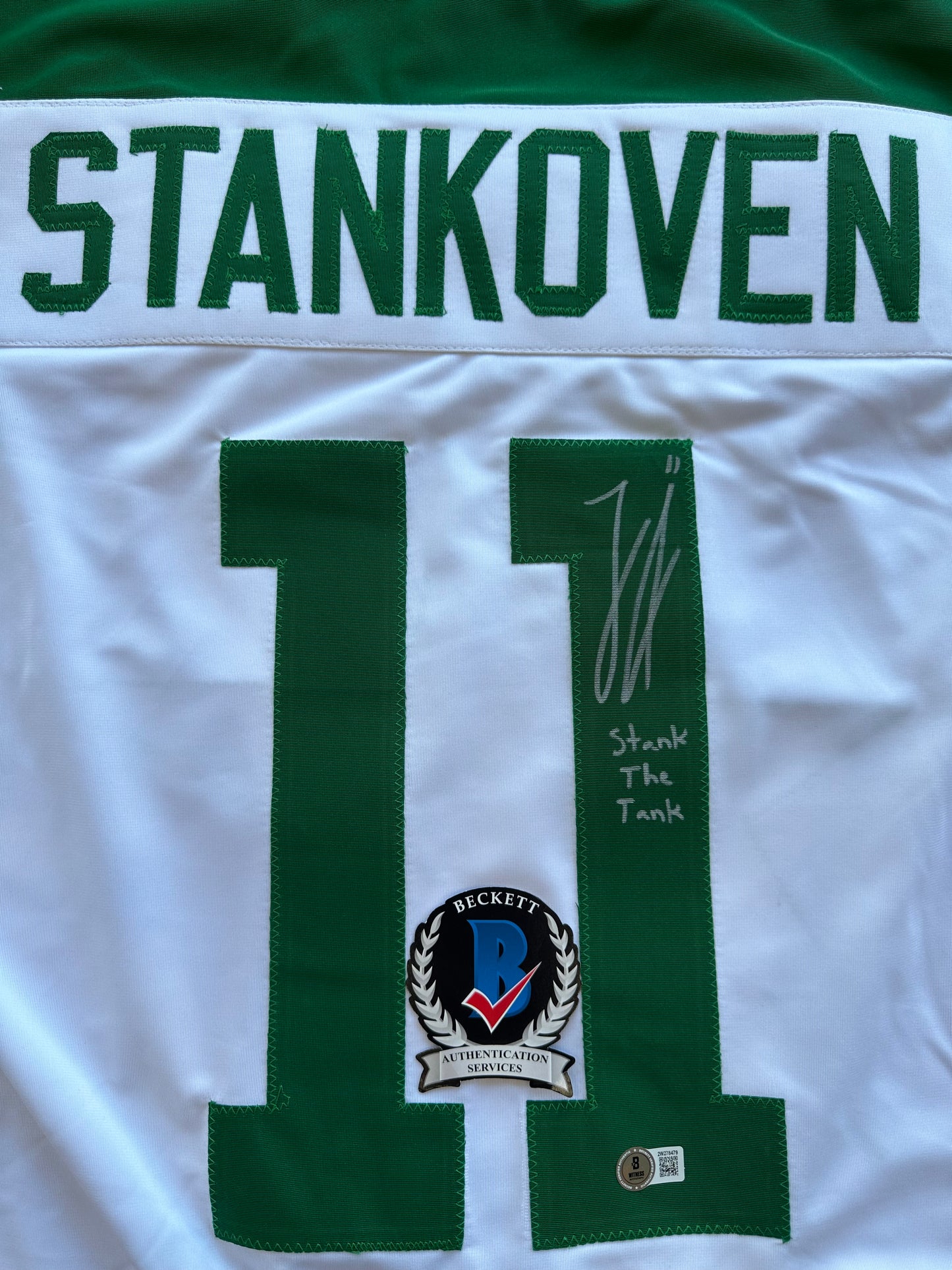 LOGAN STANKOVEN DALLAS STARS SIGNED HOCKEY Home JERSEY w/StanktheTank BAS