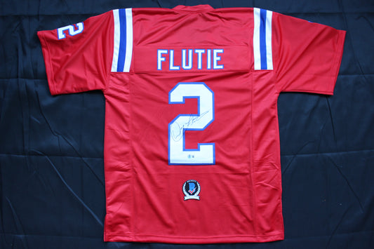 DOUG FLUTIE NEW ENGLAND PATRIOTS SIGNED FOOTBALL JERSEY Boston College Bills BAS COA