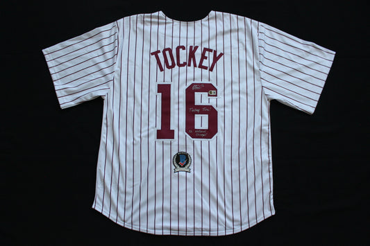 DAYTON TOCKEY OKLAHOMA OU SOONERS SIGNED Home BASEBALL JERSEY w/2INSCs BAS