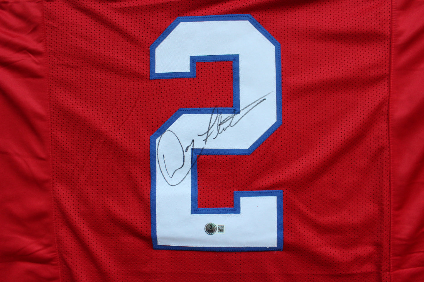 DOUG FLUTIE NEW ENGLAND PATRIOTS SIGNED FOOTBALL JERSEY Boston College Bills BAS COA