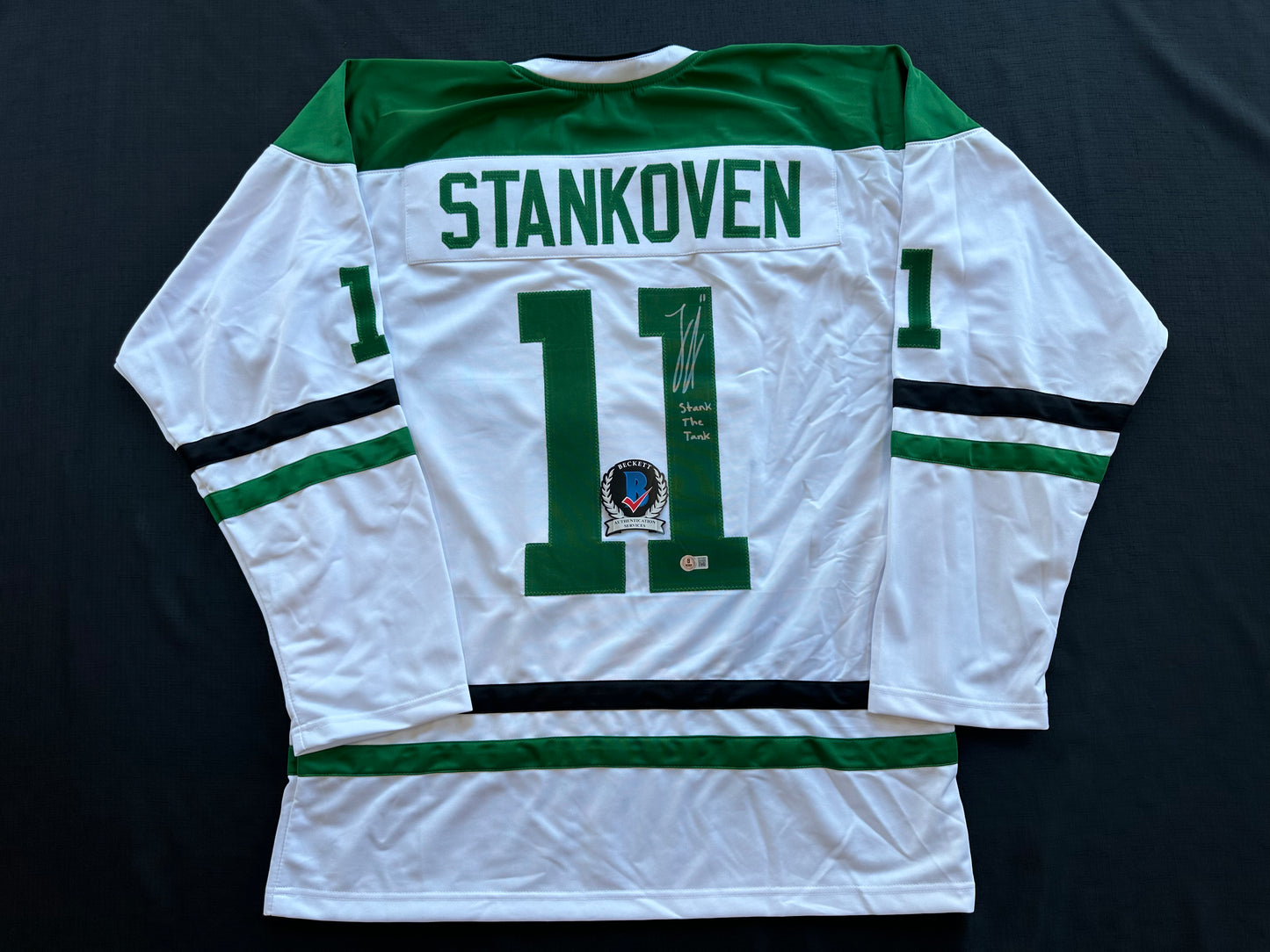 LOGAN STANKOVEN DALLAS STARS SIGNED HOCKEY Home JERSEY w/StanktheTank BAS