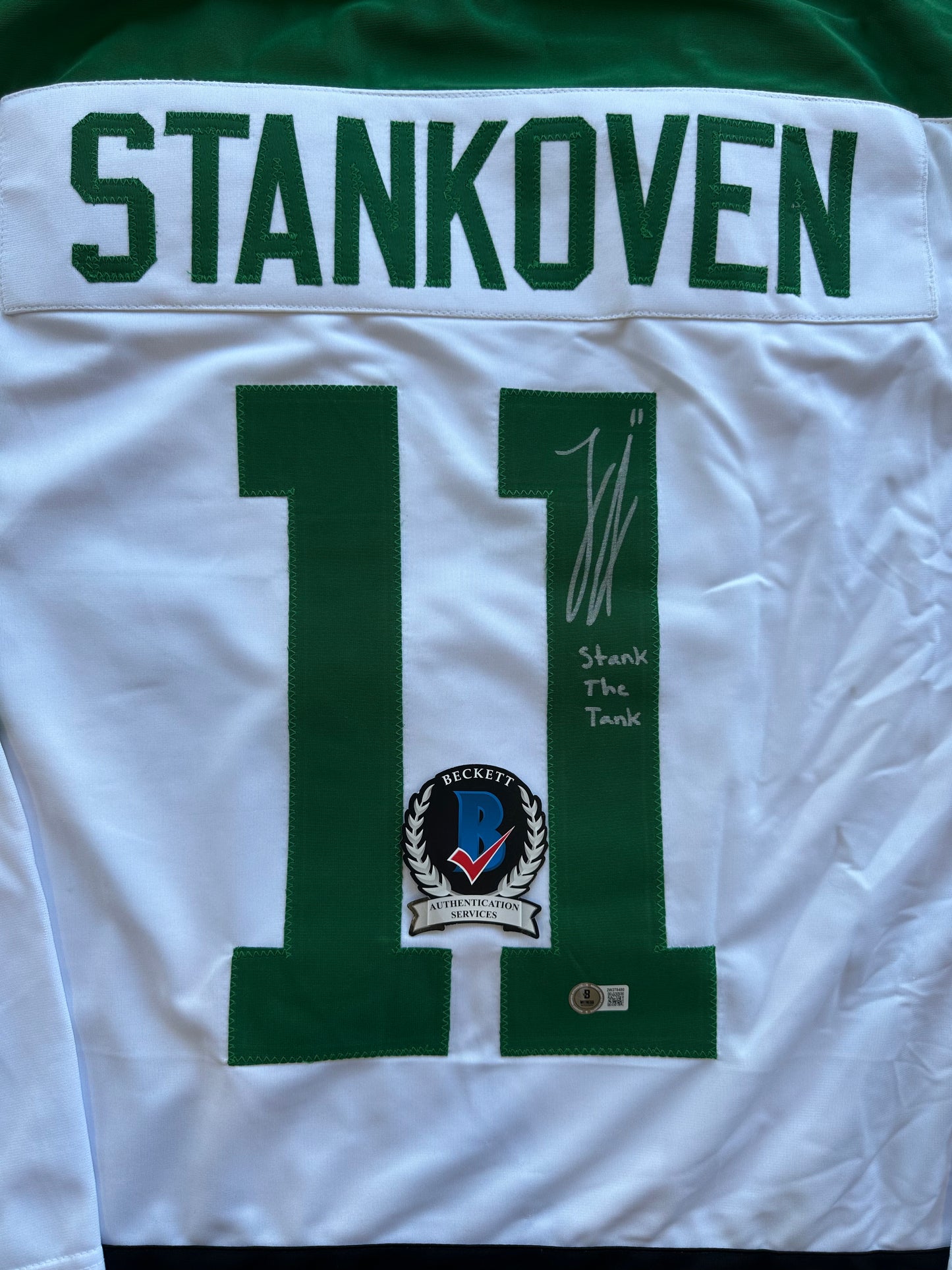 LOGAN STANKOVEN DALLAS STARS SIGNED HOCKEY Home JERSEY w/StanktheTank BAS