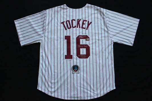 DAYTON TOCKEY OKLAHOMA OU SOONERS SIGNED Home BASEBALL JERSEY w/2INSCs BAS
