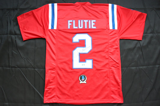 DOUG FLUTIE NEW ENGLAND PATRIOTS SIGNED FOOTBALL JERSEY Boston College Bills BAS COA