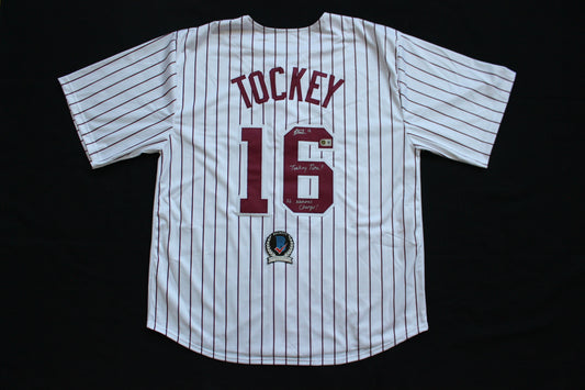 DAYTON TOCKEY OKLAHOMA OU SOONERS SIGNED Home BASEBALL JERSEY w/2INSCs BAS