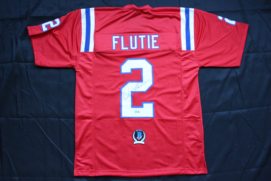 DOUG FLUTIE NEW ENGLAND PATRIOTS SIGNED FOOTBALL JERSEY Boston College Bills BAS COA