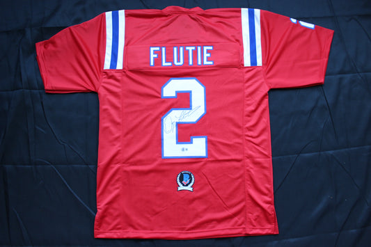 DOUG FLUTIE NEW ENGLAND PATRIOTS SIGNED FOOTBALL JERSEY Boston College Bills BAS COA