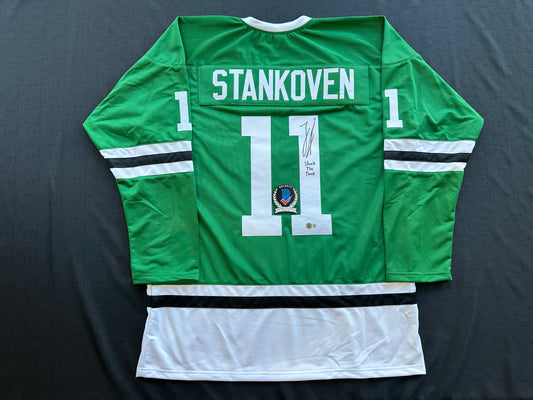 LOGAN STANKOVEN DALLAS STARS SIGNED HOCKEY Road JERSEY w/StanktheTank BAS