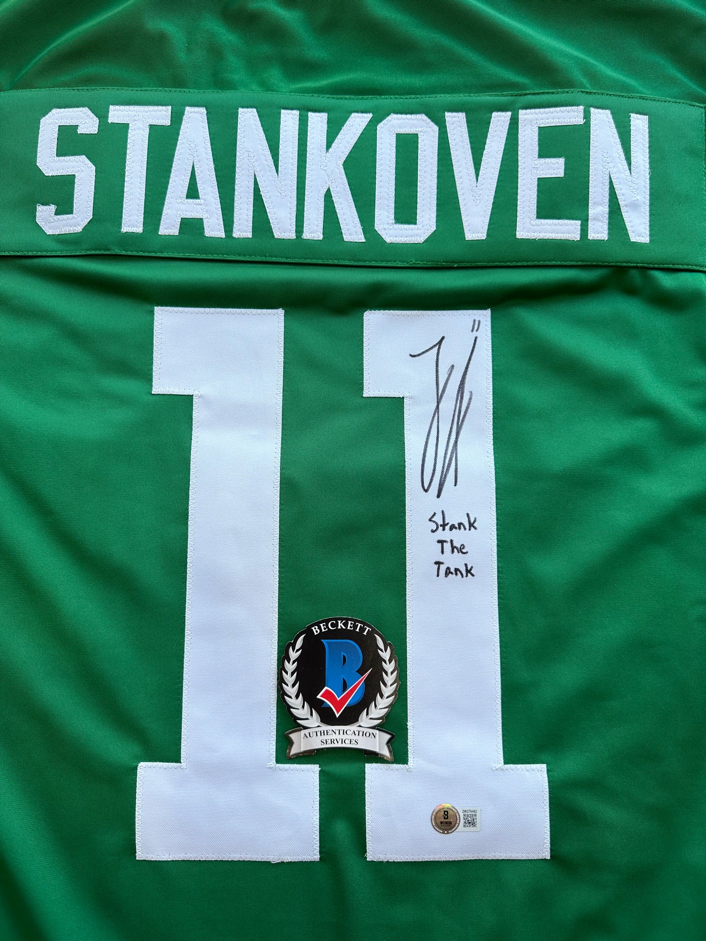 LOGAN STANKOVEN DALLAS STARS SIGNED HOCKEY Road JERSEY w/StanktheTank BAS