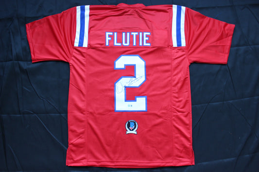 DOUG FLUTIE NEW ENGLAND PATRIOTS SIGNED FOOTBALL JERSEY Boston College Bills BAS COA