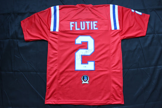 DOUG FLUTIE NEW ENGLAND PATRIOTS SIGNED FOOTBALL JERSEY Boston College Bills BAS COA