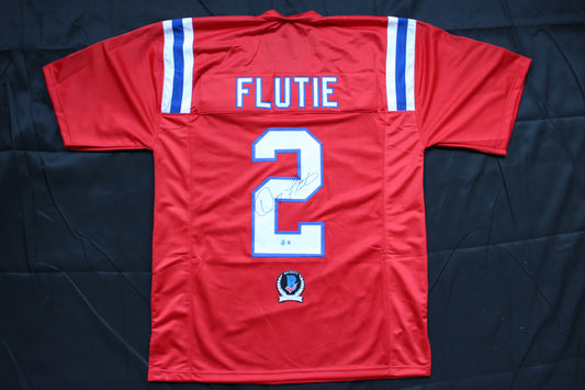 DOUG FLUTIE NEW ENGLAND PATRIOTS SIGNED FOOTBALL JERSEY Boston College Bills BAS COA