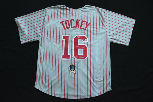 DAYTON TOCKEY OKLAHOMA OU SOONERS SIGNED Road BASEBALL JERSEY w/2INSCs BAS